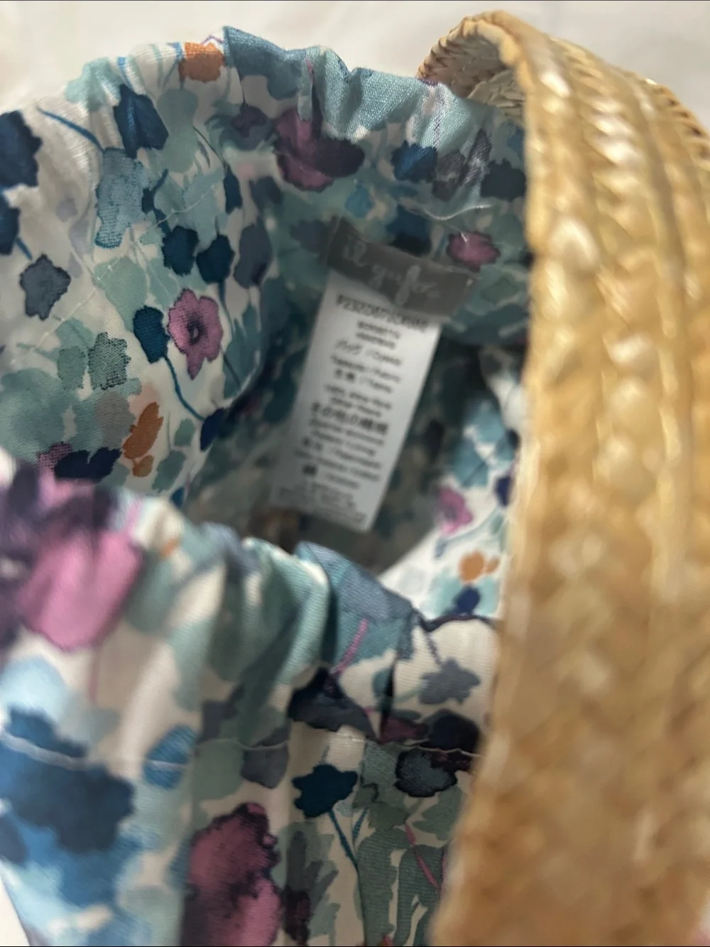 Il Gufo Straw Tote with Blue and Pink Floral Interior ( Liberty)